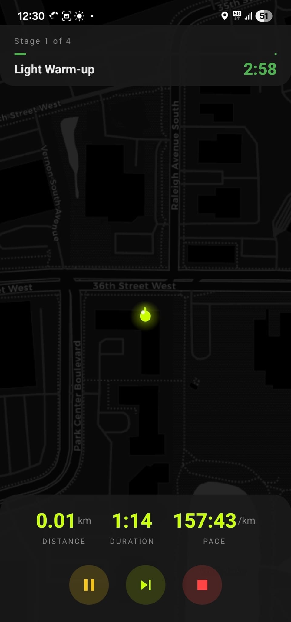 Kimbia tracking a run: live map, distance, duration and pace
